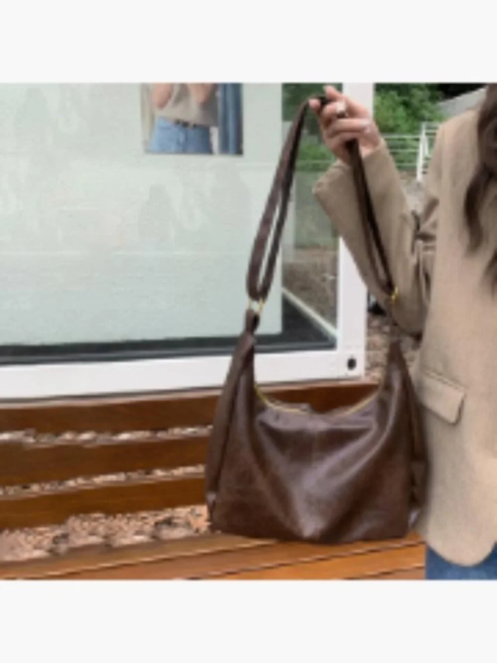 Women's Slouchy Hobo Shoulder Bag Faux Leather with Adjustable Strap